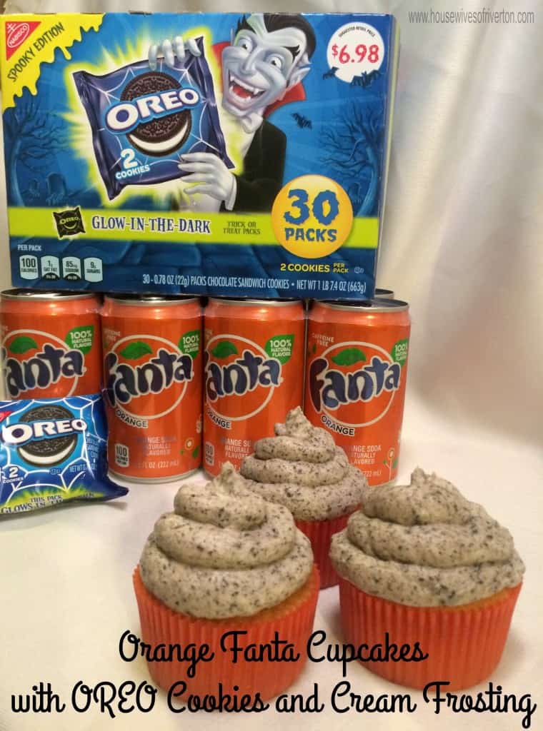 Orange Fanta Cupcakes with OREO Cookies and Cream Frosting Give a try for a fun Halloween treat! #Ad #SpookySnacks #cbias @Walmart