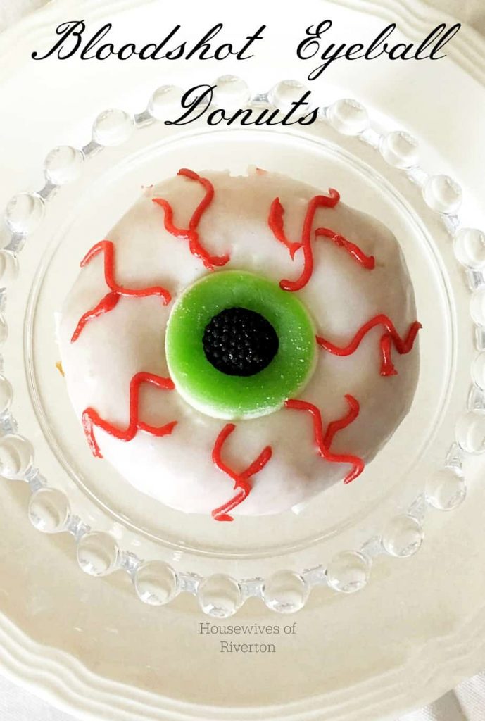 Our creepy Bloodshot Eyeball Donuts will be sure to make your spooky Halloween gathering even better! | www.housewivesofriverton.com