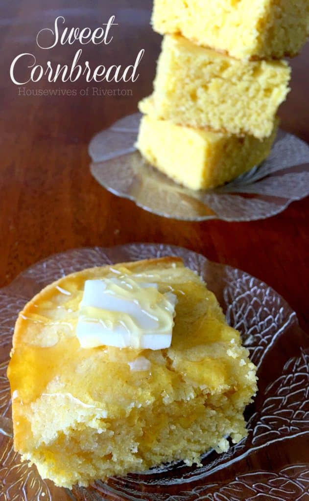 Homemade Sweet Cornbread isn't just for delicious fall foods, it's a wonderful addition to your Summertime barbeques too! | www.housewivesofriverton.com