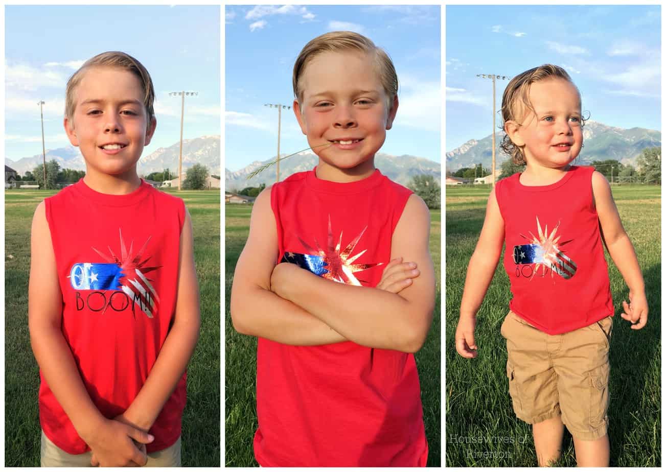 Our DIY Firecracker Shirts using the Cricut Explore Air and Design space are great for fun, 4th of July family outfits! | www.housewivesofriverton.com
