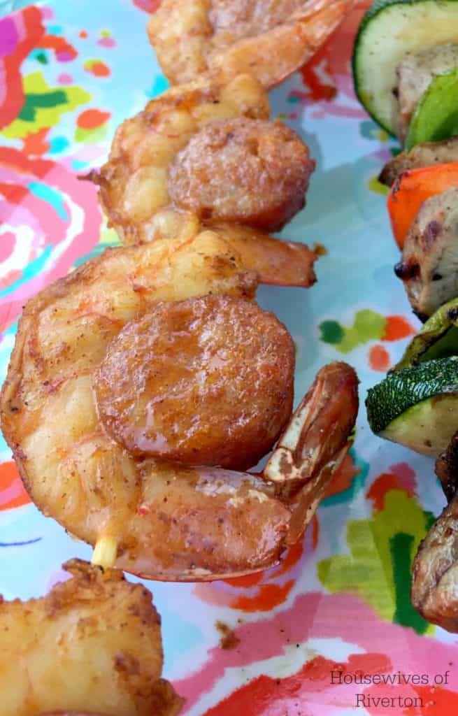 Get your grill on with these amazing Marinated Shrimp and Chorizo Skewers.  They are easy and super flavorful! | www.housewivesofriverton.com