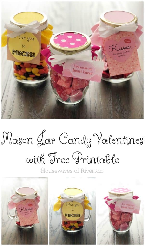 Make an easy, sweet treat gift for your loved one on Valentine's Day using our Free Printable Tags, a mason jar, and candy! | www.housewivesofriverton.com